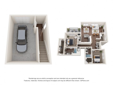 Floor plan for 2 beds, 2 baths, 1433 sqft